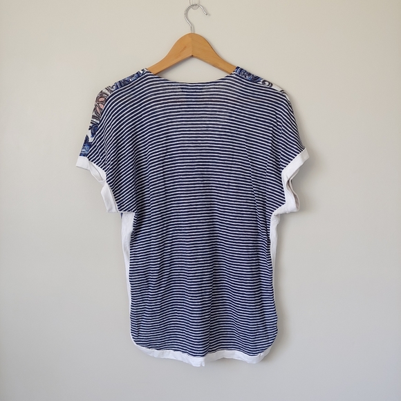 Olsen Europe Linen Short Sleeve Top Paisley Print Size Medium / 10 - Picture 2 of 12